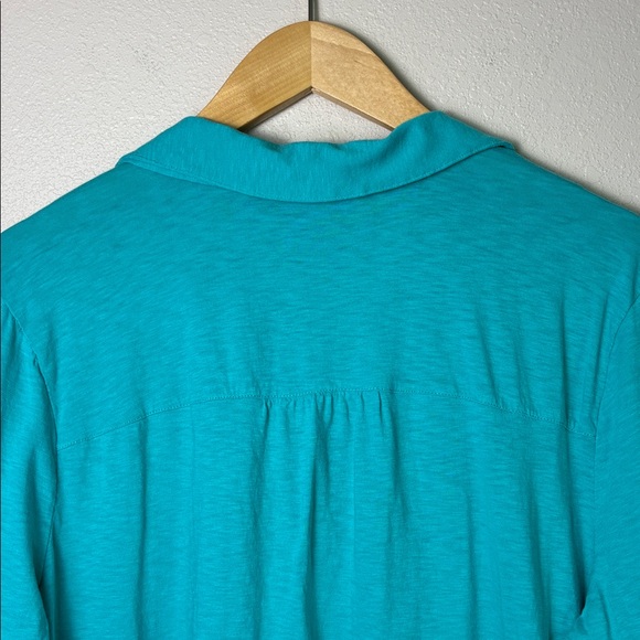 J. JILL Women Large Turquoise Cotton Roll Tab Sleeve Popover Collared Tunic Top - Picture 7 of 14